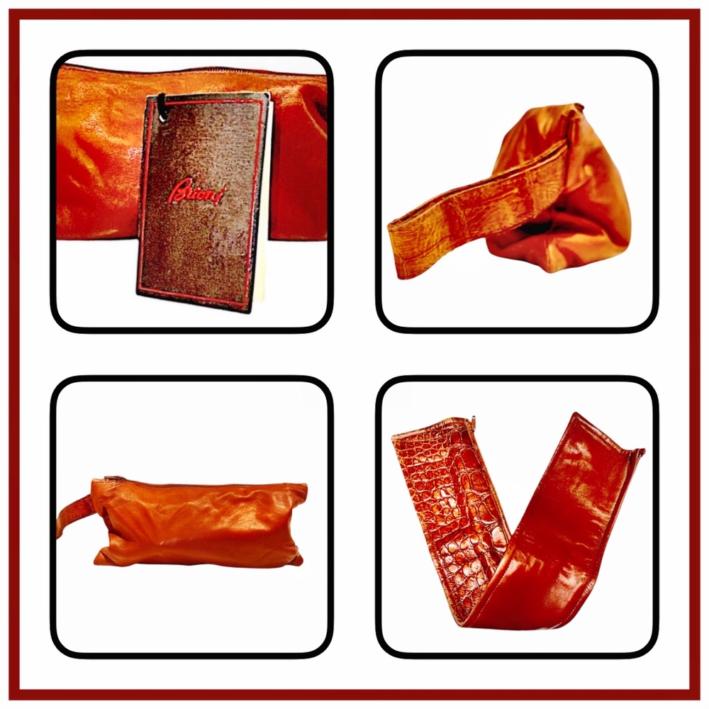 Brioni Brown Leather Zip Pouch w/ Croc Embossed Leather Accessory | Italy | NWOT